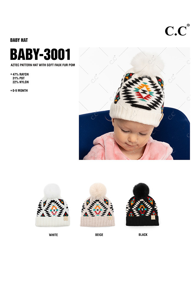 Kids Aztec Pattern Faux Fur Pom Beanie — beanie photo 2