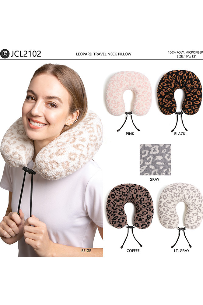 Leopard Print Travel Neck Pillow for Flights and Road Trips by BURACQ