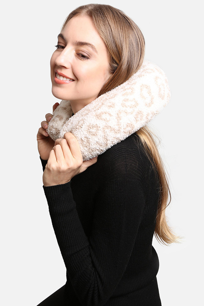 Leopard Print Travel Neck Pillow for Flights and Road Trips in Beige