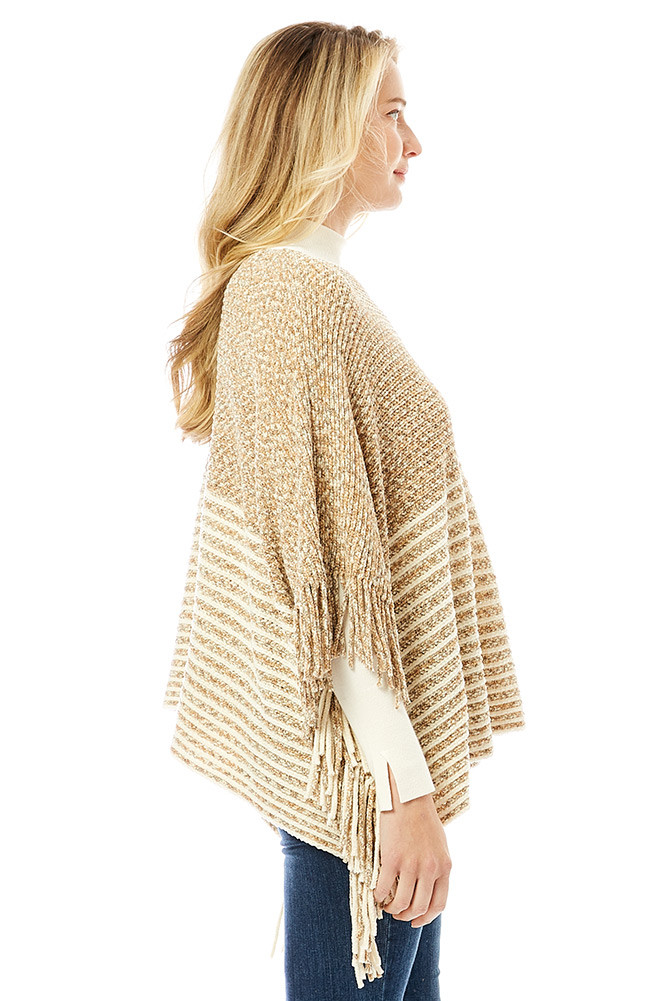 Women's Soft Chenille Top with Fringe in Beige