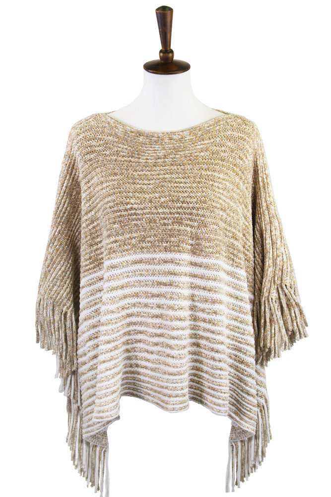 Women's Soft Chenille Top with Fringe in Beige