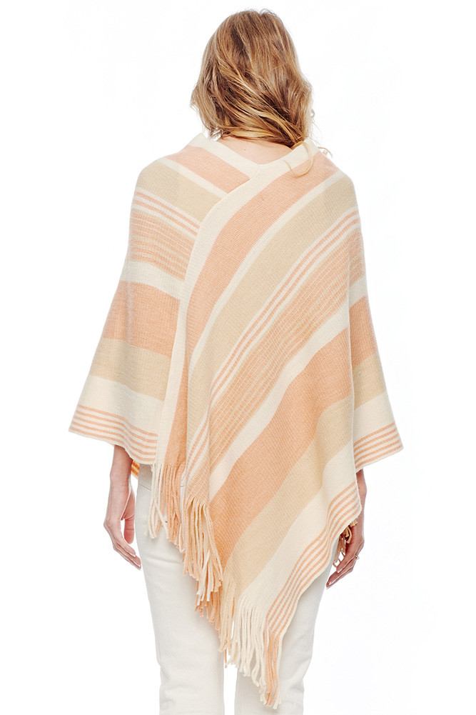 Women's Multi Stripe Poncho in Beige
