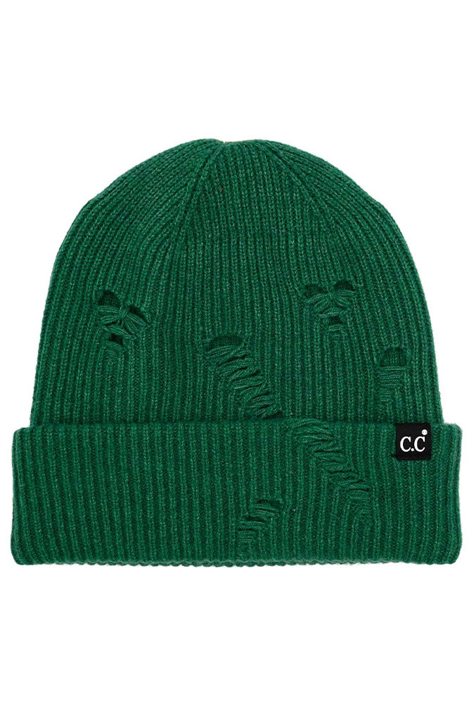 Women's Distressed Solid Cuff Beanie Hat — beanie photo 3