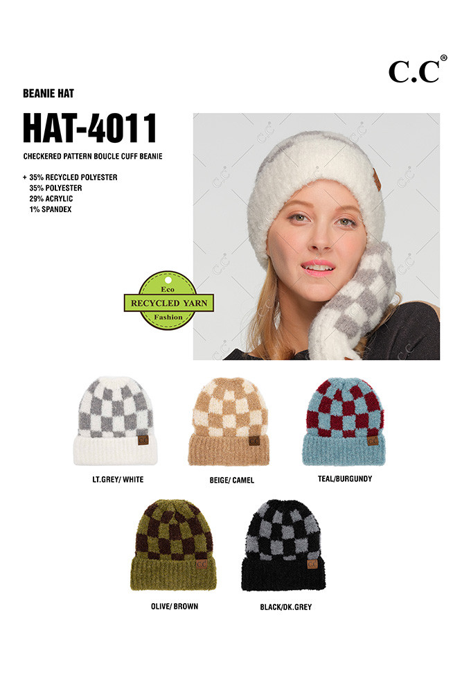 Women's Checkered Pattern Boucle Cuff Beanie — beanie photo 2
