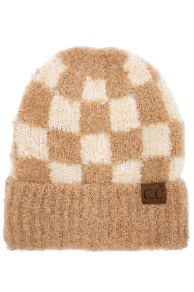 Women's Checkered Pattern Boucle Cuff Beanie — beanie photo 4