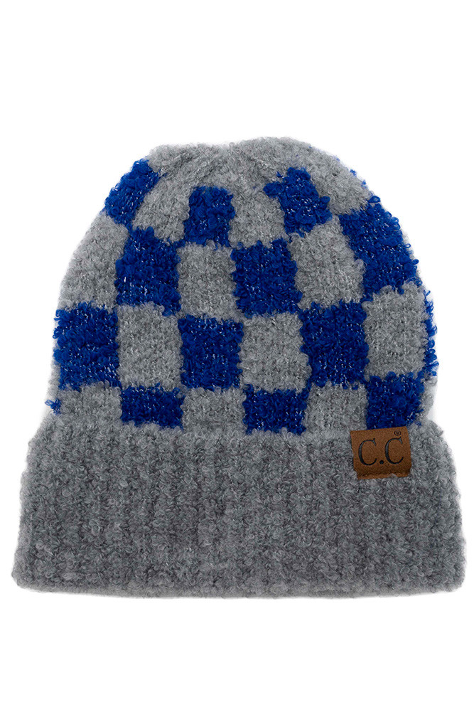 Women's Checkered Pattern Boucle Cuff Beanie — beanie photo 7