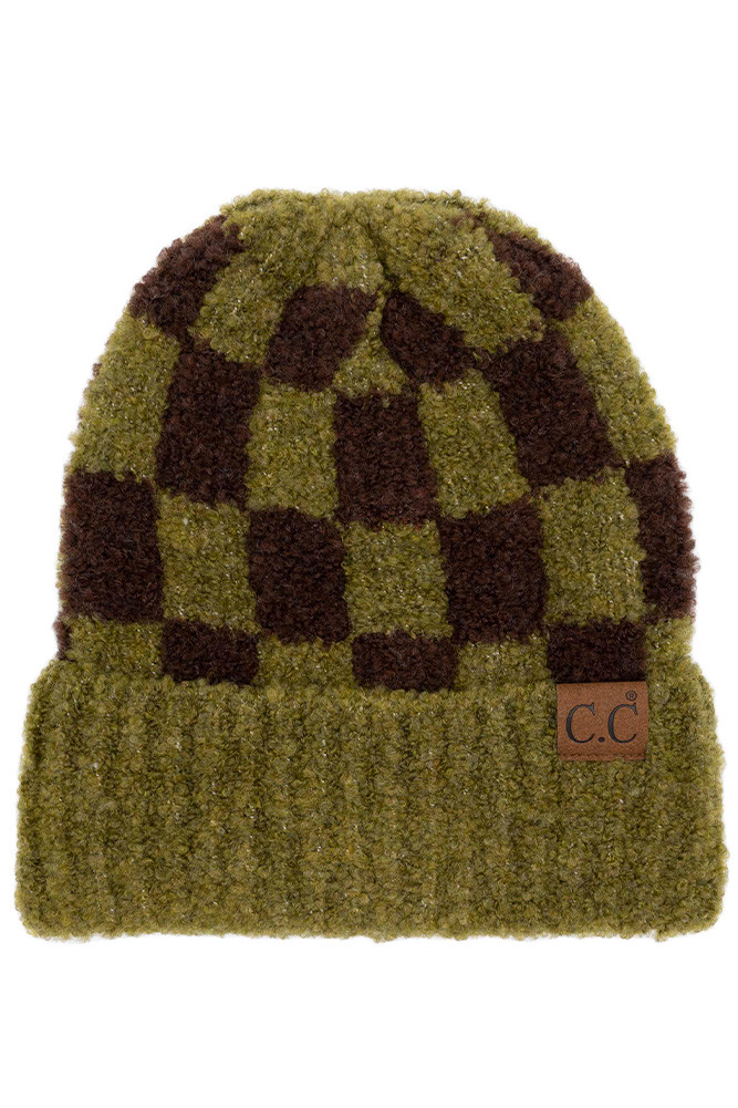 Women's Checkered Pattern Boucle Cuff Beanie — beanie photo 8