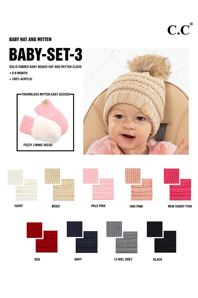 Solid Ribbed Baby Pom Beanie and Glove for kids by BURACQ