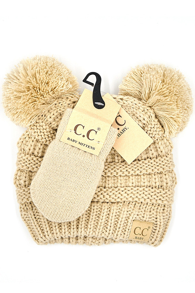 Solid Ribbed Baby Pom Beanie and Glove for kids by BURACQ