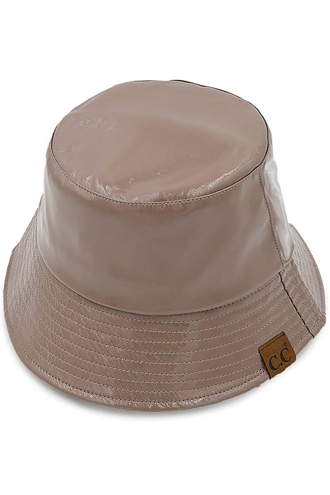 Women's Vegan Leather Bucket Hat in Dark Taupe