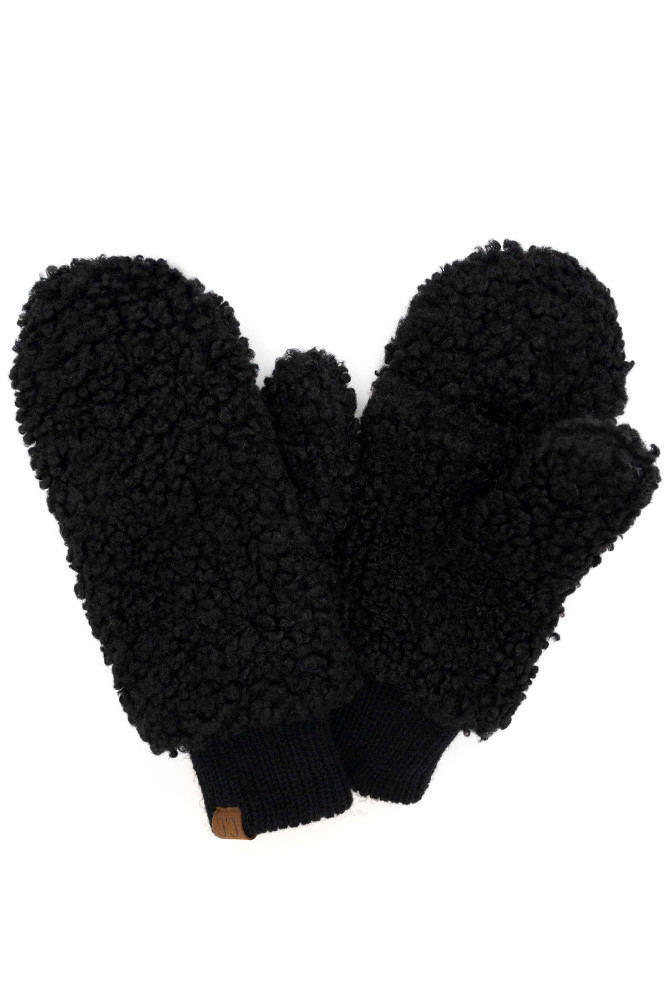 Women's Sherpa Mittens Gloves in Black