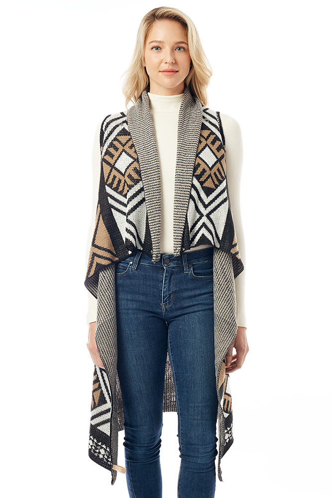 Women's Aztec Pattern Vest with Button by BURACQ