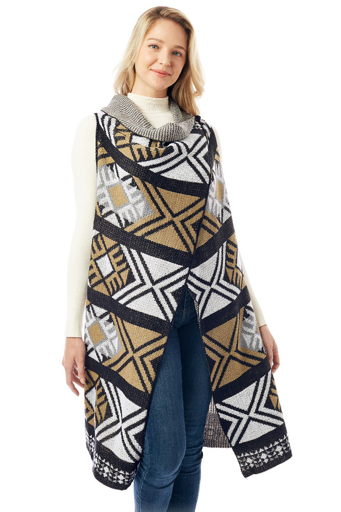 Women's Aztec Pattern Vest with Button in Black