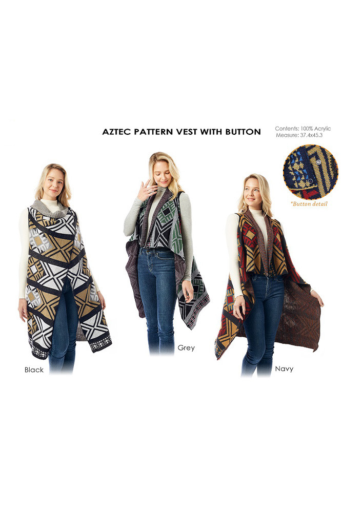 Women's Aztec Pattern Vest with Button — vest photo 5
