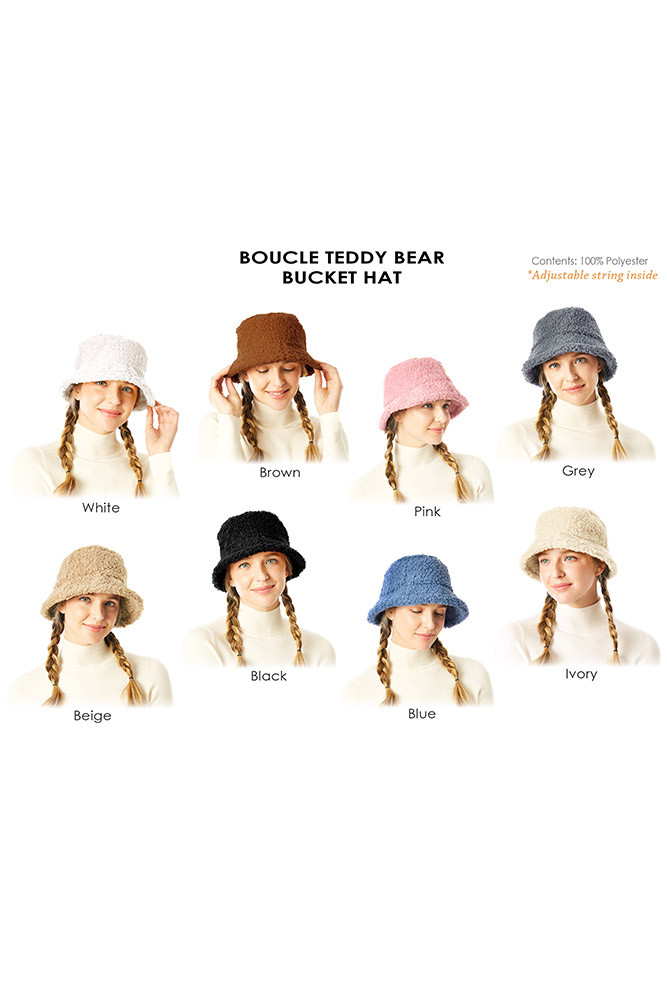 Women's Solid Boucle Teddy Bear Bucket Hat by BURACQ