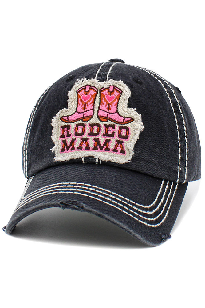 Women's Rodeo Mama Washed Vintage Baseball Cap in Black