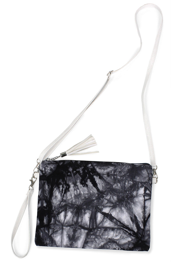 Women's Tie Dye Print Crossbody Clutch Bag in Black