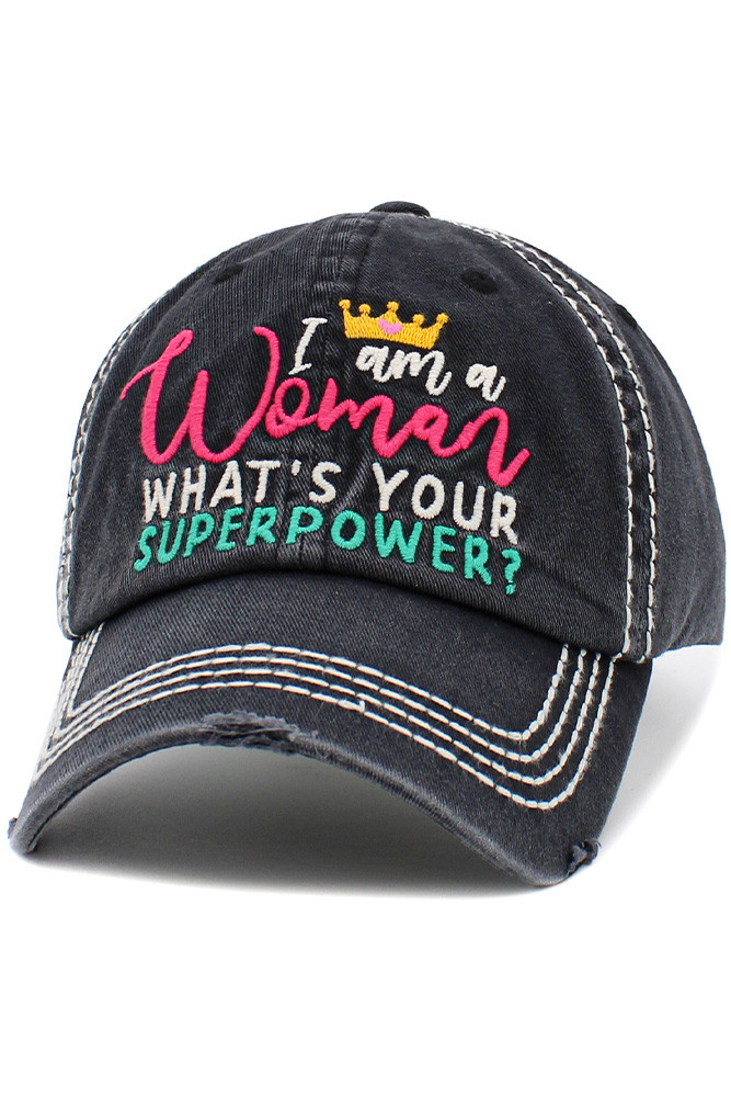 I Am a Women Superpower Vintage Ball Cap in Black