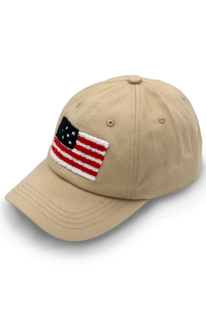 Women's American Flag Chenille Patch Baseball Cap in Beige
