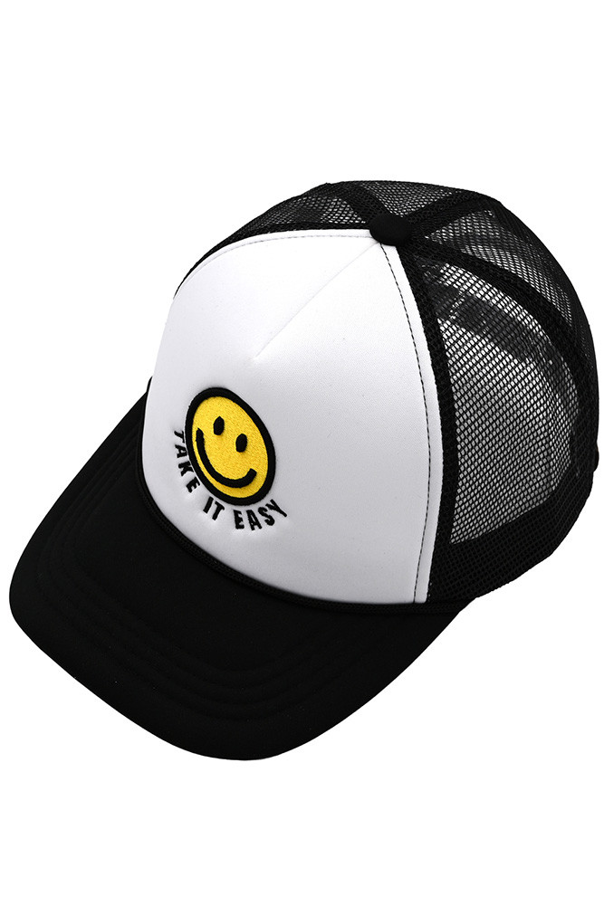Women's Take It Easy Smiley Face Trucker Cap — trucker hat photo 3