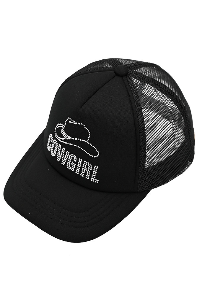 Cow Girl Rhinestone Trucker Cap in Black