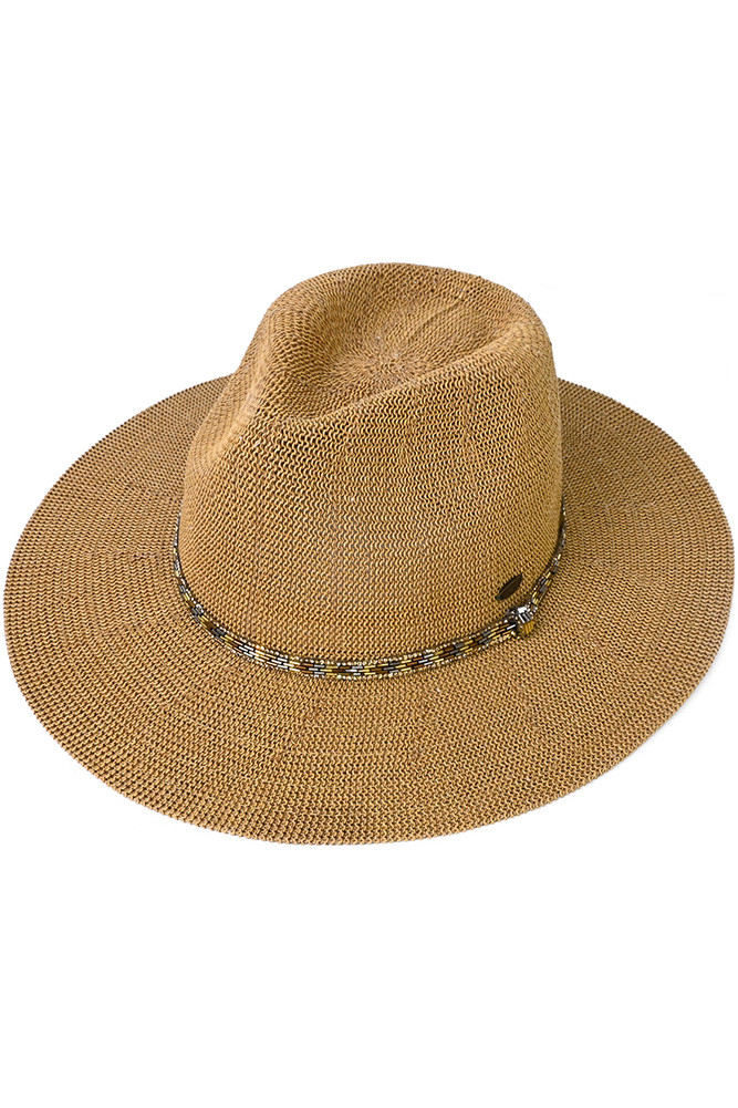 Women's Rhinestone Bugle Bead Trim Panama Hat — Panama hat photo 6