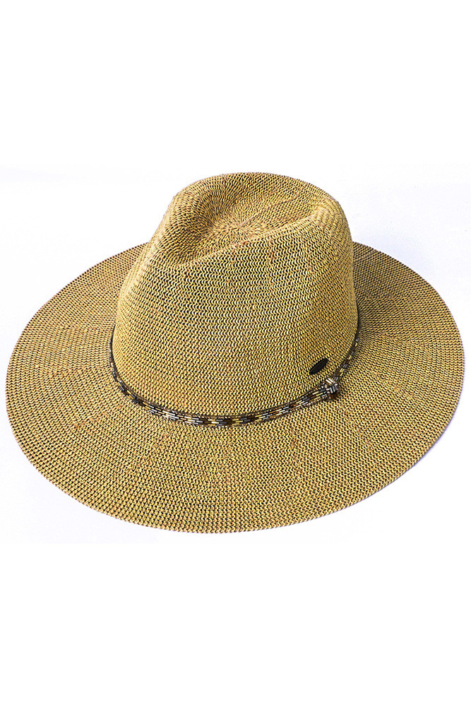 Women's Rhinestone Bugle Bead Trim Panama Hat in Natural