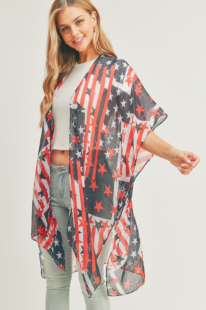 Women's American Flag Pattern Kimono — kimono photo 2