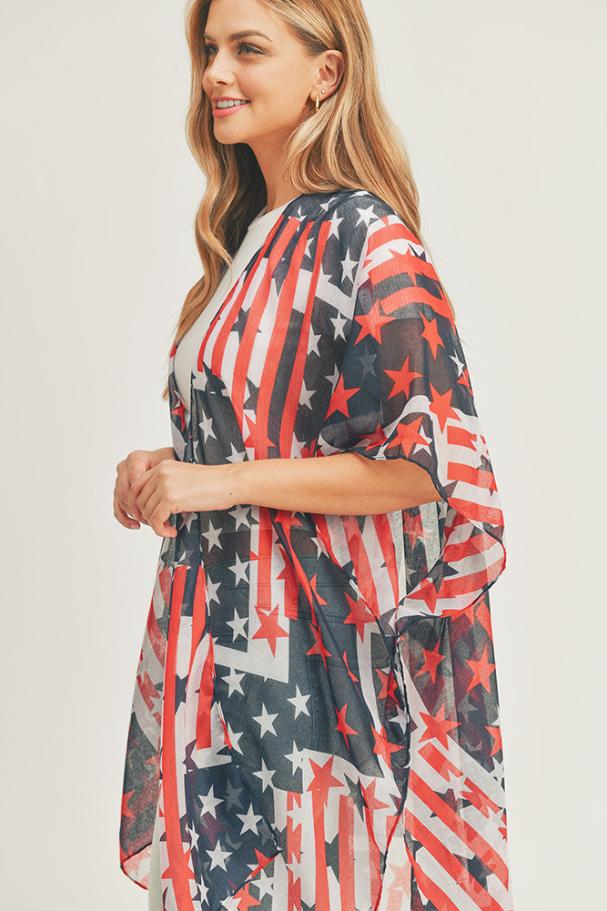 Women's American Flag Pattern Kimono — kimono photo 3