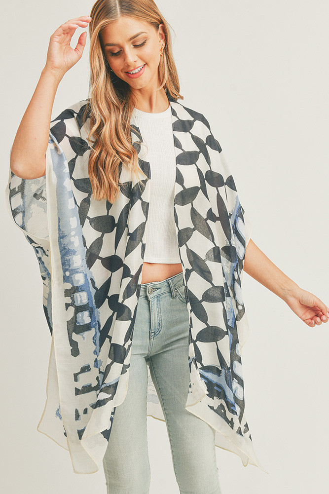 Women's Ombre Front and Geometric Back Kimono in Beige