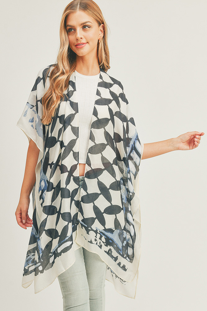 Women's Ombre Front and Geometric Back Kimono in Beige