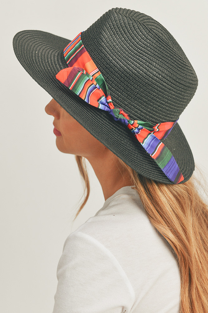 Women's Serape Band Panama Hat in Black