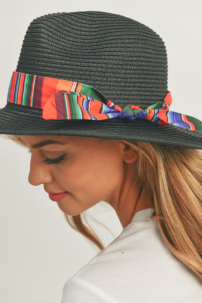 Women's Serape Band Panama Hat in Black