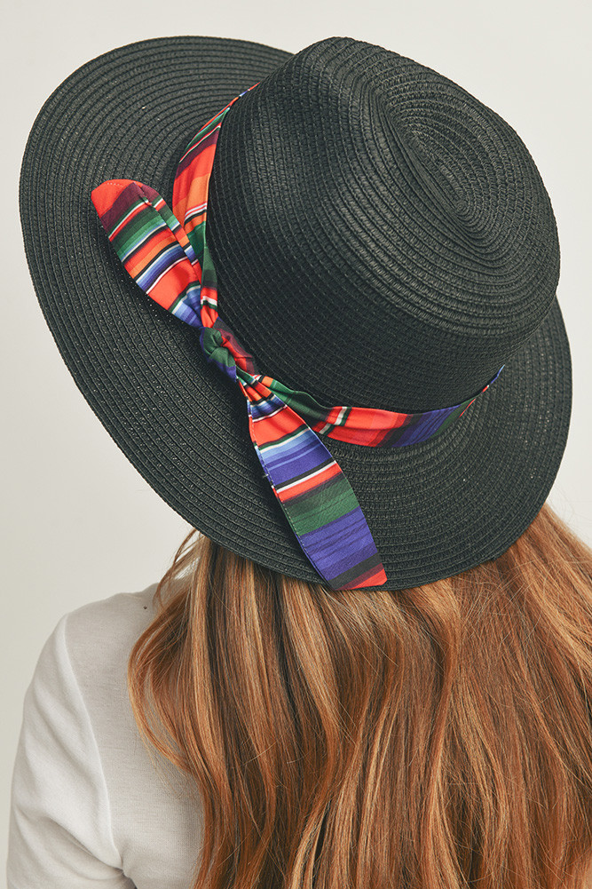 Women's Serape Band Panama Hat in Black