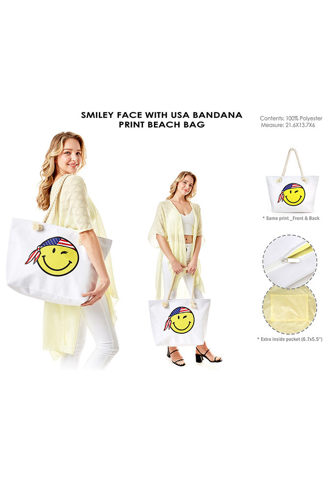 Women's Smiley Face with USA Bandana American Flag Theme Beach Bag — bandana photo 4