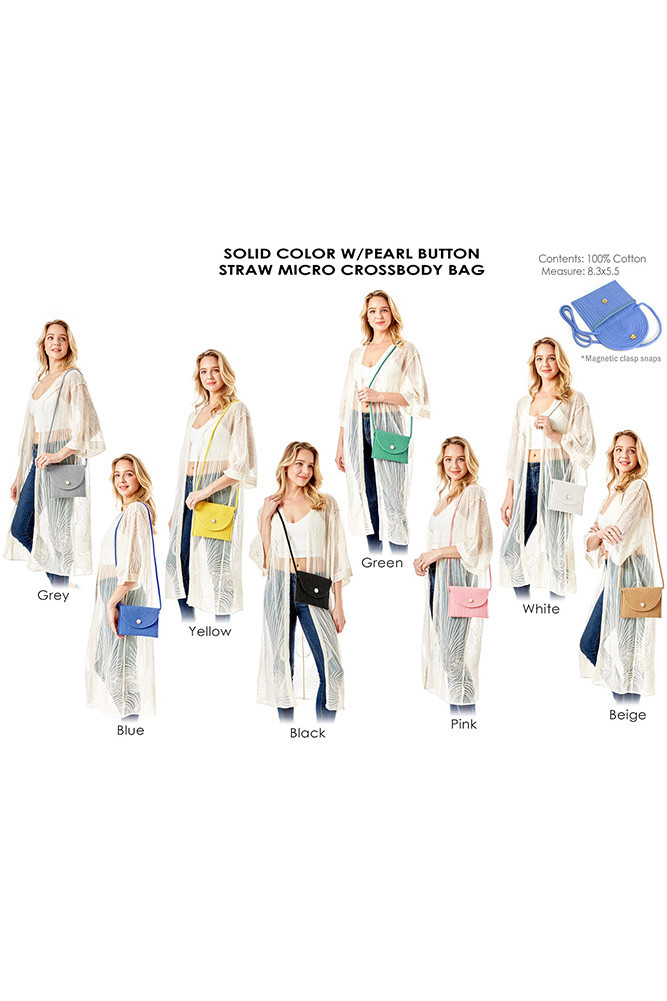 Women's Solid with Pearl Button Straw Crossbody Bag by BURACQ