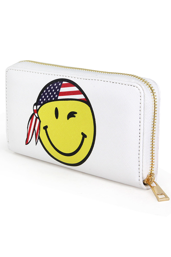 Women's Smiley Face with USA Bandana American Flag Theme Wallet — bandana photo 3