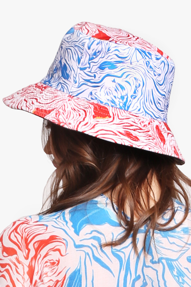Women's Wavy Mixed Print Bucket Hat in Blue