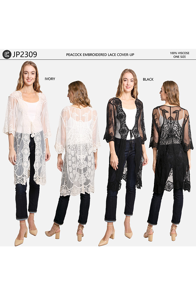 Women's Peacock Embroidered Lace Cover-Up — cover-up photo 2