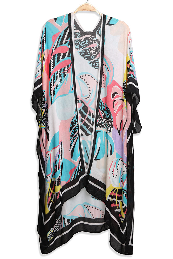 Women's Tropical Leaves Print Cover-Up in Blue