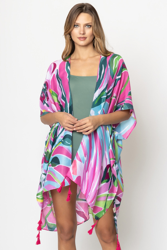 Women's Floral Print Tassel Kimono by BURACQ