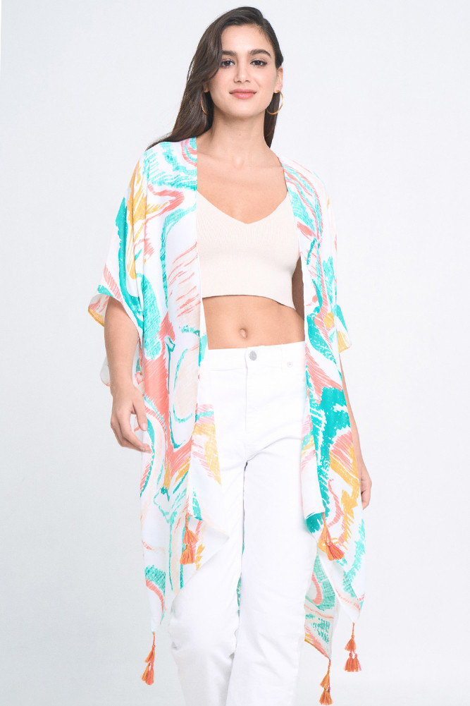 Women's Abstract Print Tassel Kimono by BURACQ