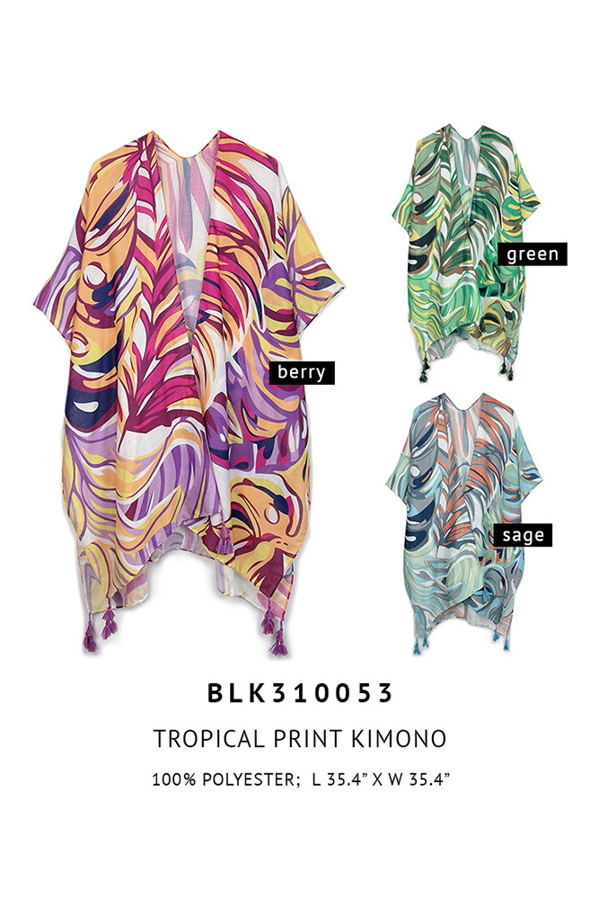 Women's Tropical Print Tassel Kimono — kimono photo 3