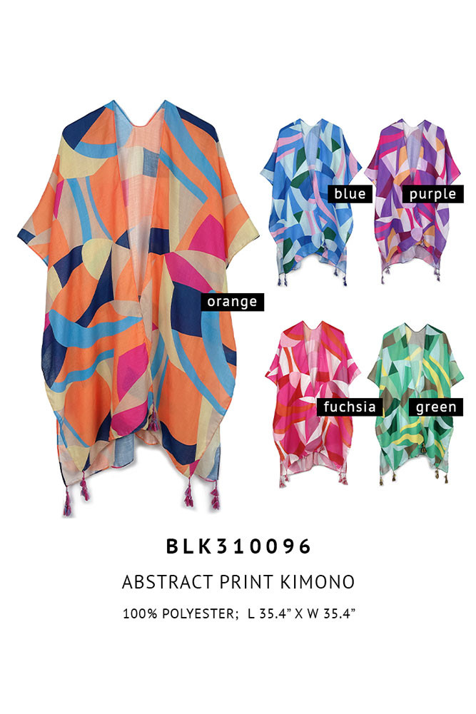 Women's Abstract Print Tassel Kimono — kimono photo 3