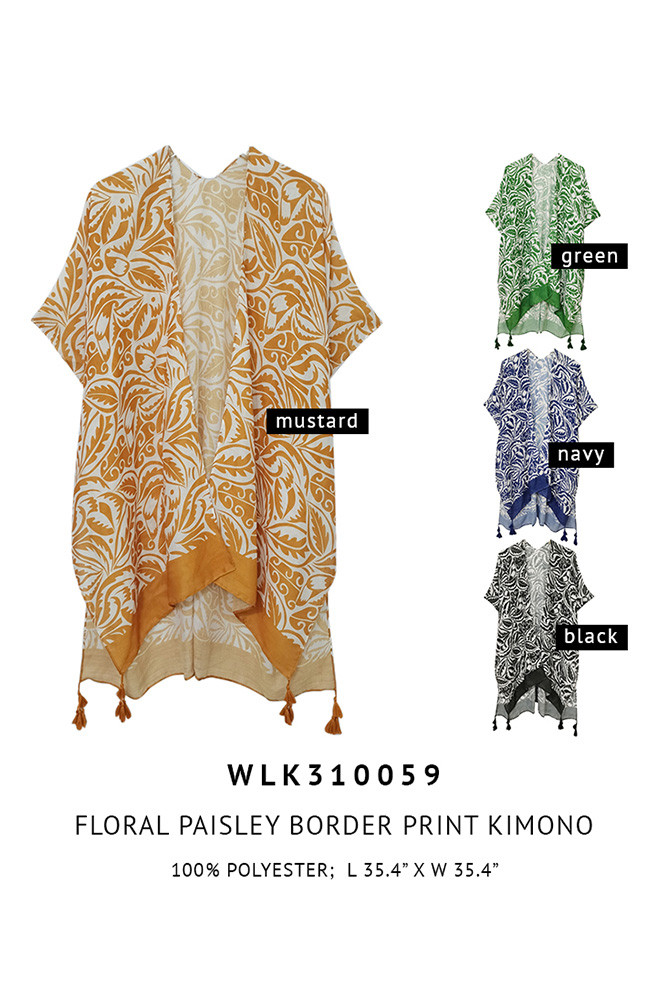 Women's Floral Paisley Border Print Tassel Kimono — kimono photo 4