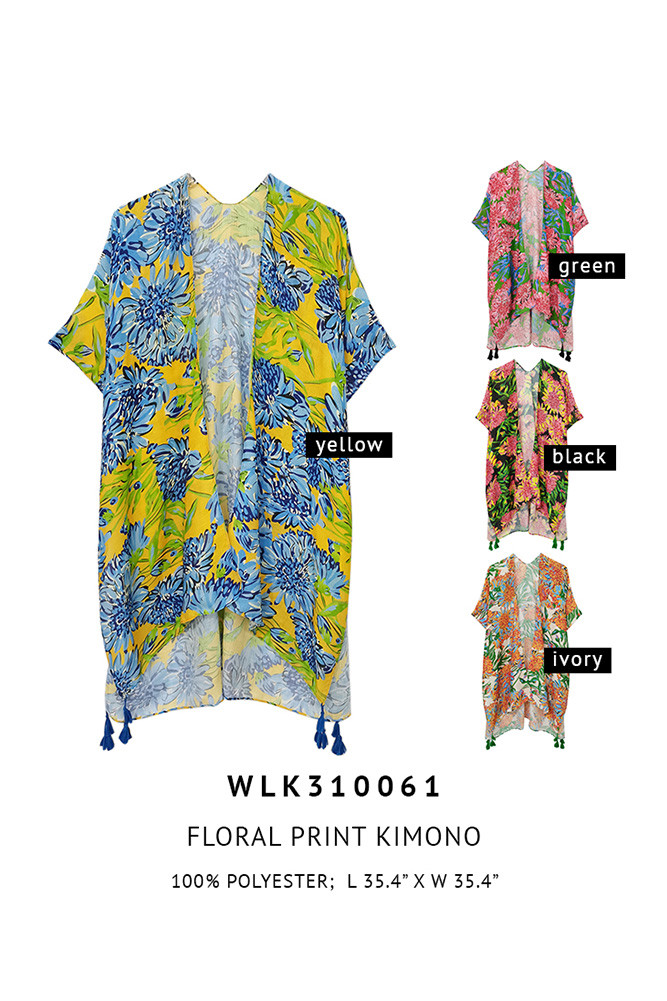 Women's Floral Print Tassel Kimono — kimono photo 3