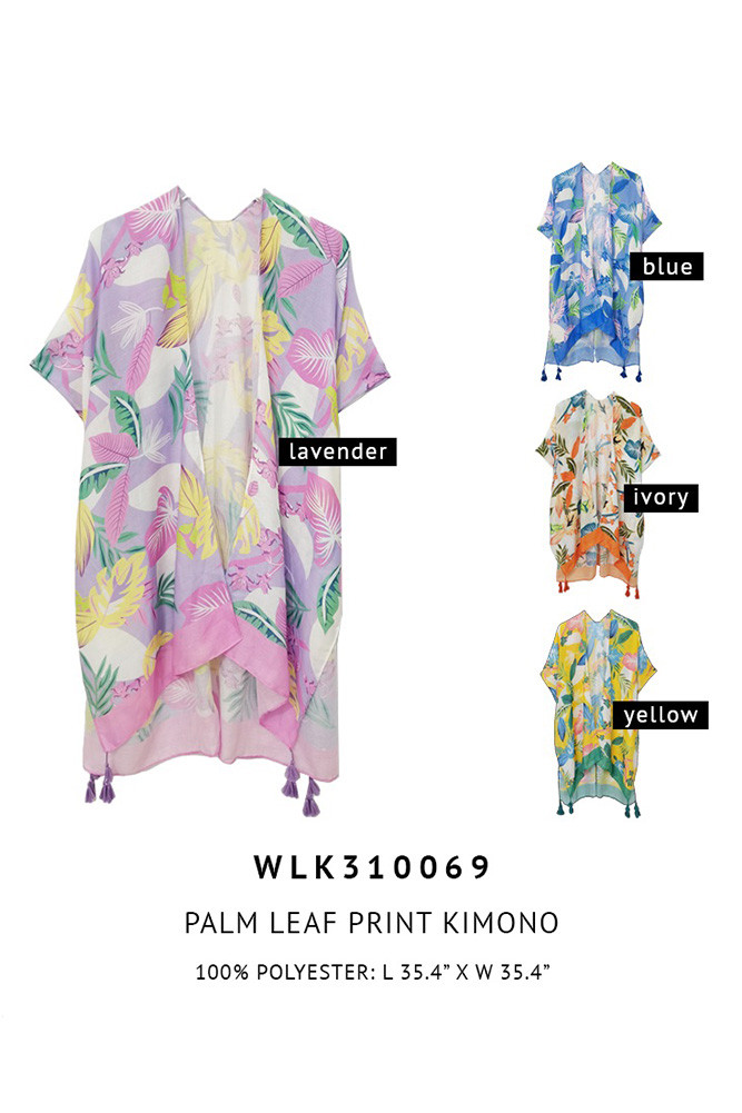 Women's Palm Leaf Print Tassel Kimono — kimono photo 4