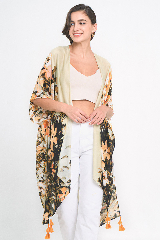 Women's Floral Print Tassel Kimono by BURACQ