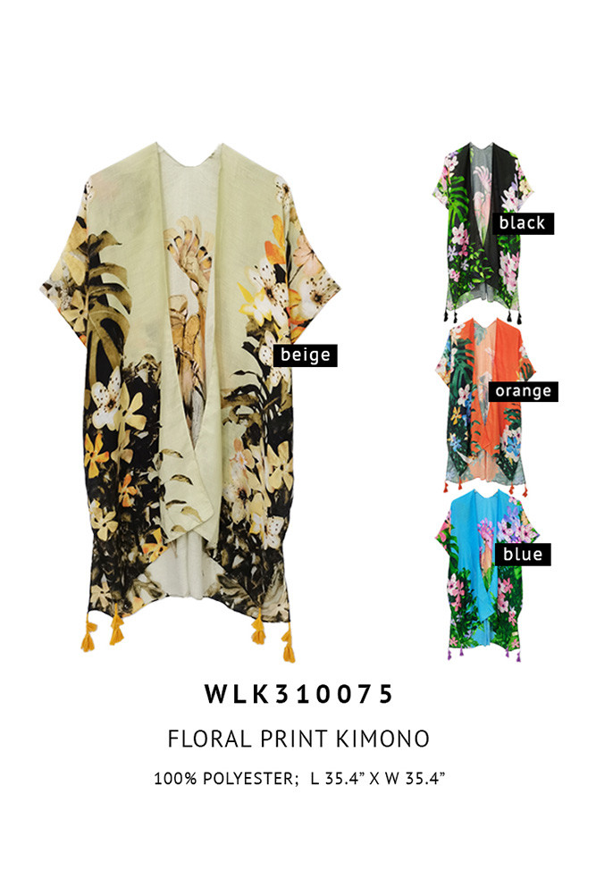 Women's Floral Print Tassel Kimono — kimono photo 4