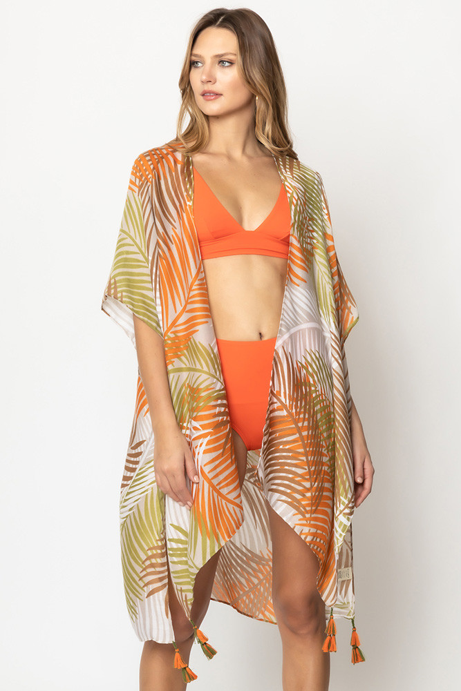 Women's Palm Leaf Print Tassel Kimono by BURACQ